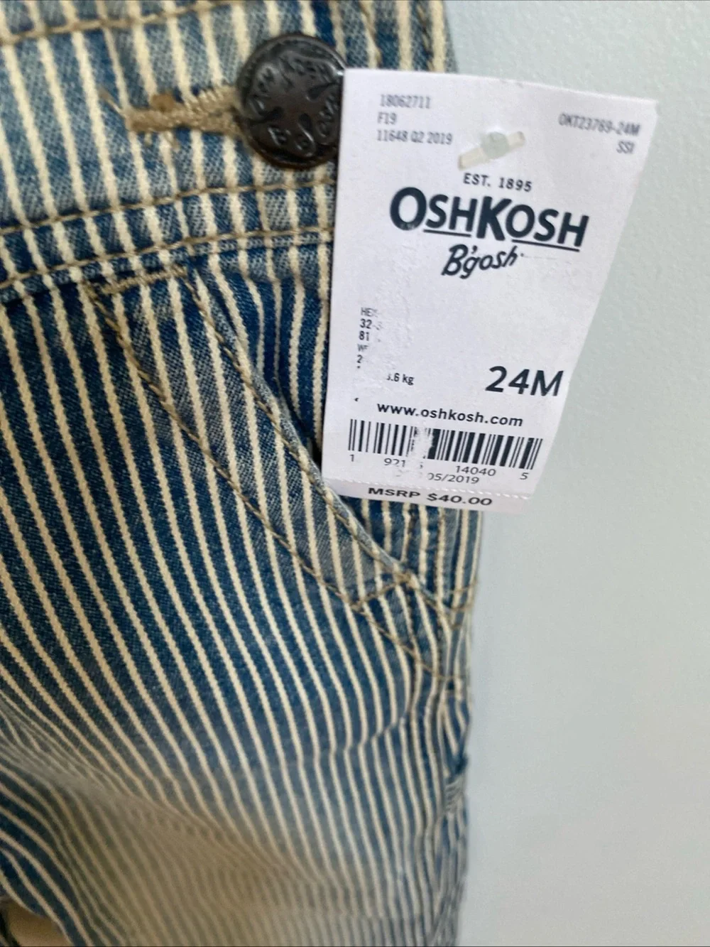 OshKosh B'gosh Blue and White Striped Toddler Overalls